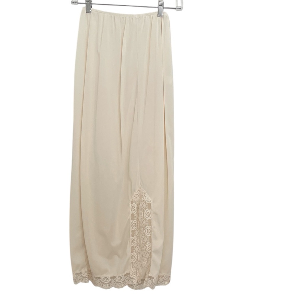 Vintage JC Penny Cream Lace-Trim Long Half Slip Skirt